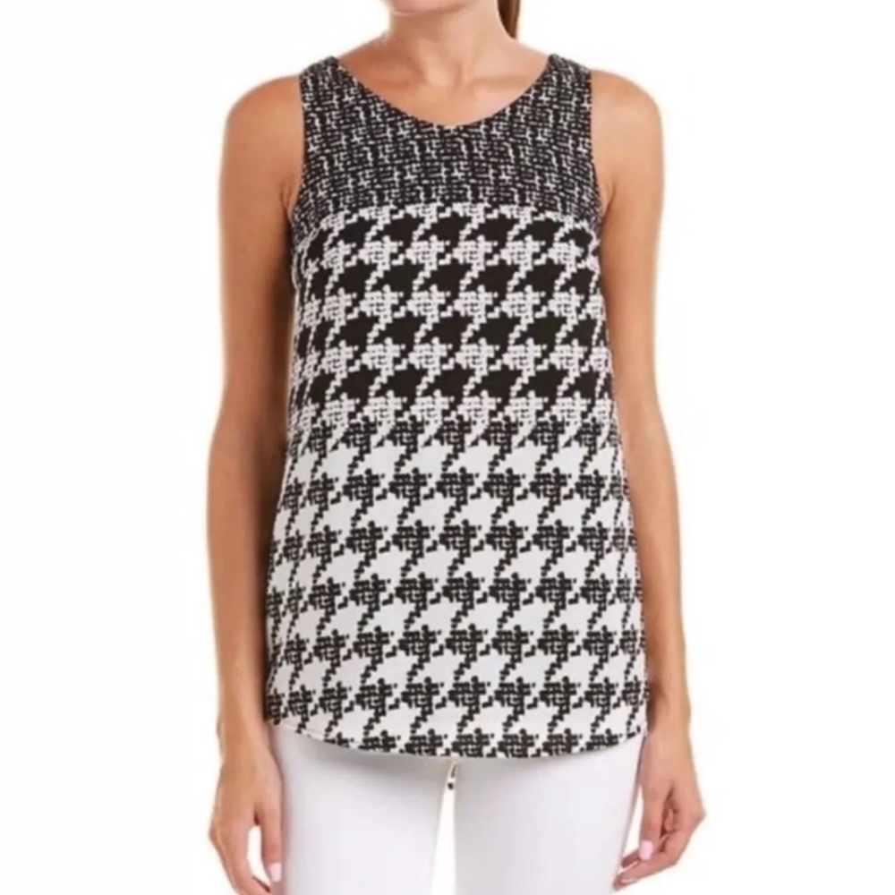 CABi Career Black White Broken Check Houndstooth Sleeveless Blouse S